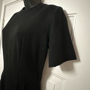 60s Vintage Black Audrey Hepburn Stretch Wool Fitted Classic Sheath LBD Dress M